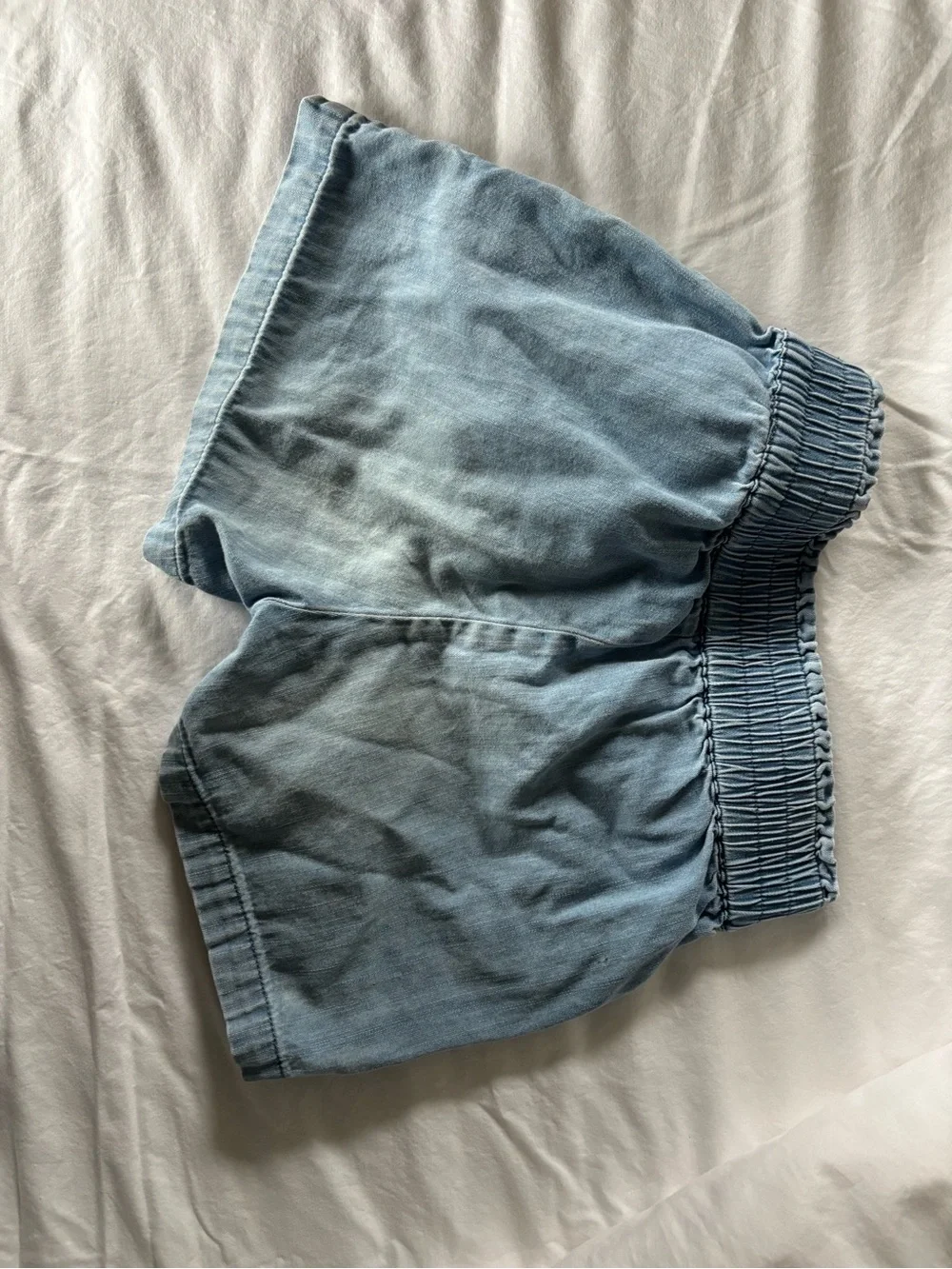 Hanna Andersson Light Blue High-Waist Smocked Denim Shorts